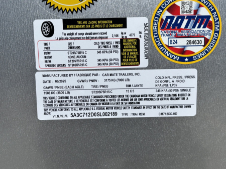 New 2025 Car Mate Trailers 7x12 Custom Cargo HD Enclosed Trailer - Silver Frost w/ Ramp - 6" Additional Height - 7000# GVWR