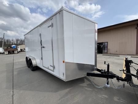 New 2026 Car Mate Trailers 7x16 Avalanche Enclosed Trailer (V-Nose) - Crystal White w/ Ramp - 7000# GVWR