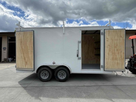 New 2024 Car Mate Trailers 7X14 Custom Cargo HD Enclosed Trailer - Contractor Package - Crystal White W/ Barn Doors - 7000# GVWR
