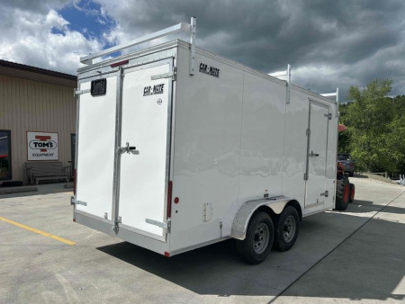 New 2024 Car Mate Trailers 7X14 Custom Cargo HD Enclosed Trailer - Contractor Package - Crystal White W/ Barn Doors - 7000# GVWR