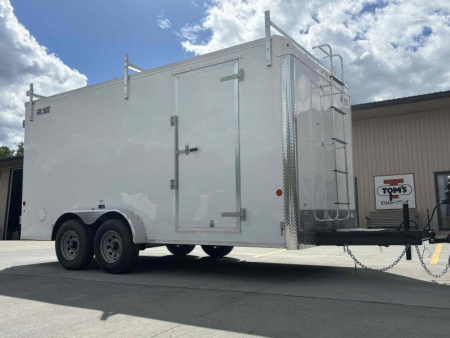 New 2024 Car Mate Trailers 7X14 Custom Cargo HD Enclosed Trailer - Contractor Package - Crystal White W/ Barn Doors - 7000# GVWR