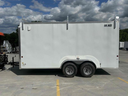 New 2024 Car Mate Trailers 7X14 Custom Cargo HD Enclosed Trailer - Contractor Package - Crystal White W/ Barn Doors - 7000# GVWR
