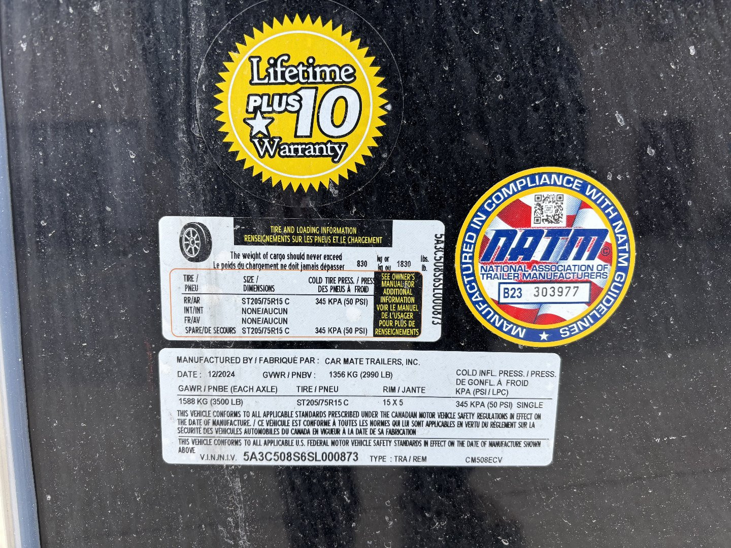 New 2025 Car Mate Trailers 5X8 ECV Enclosed Trailer W/ Ramp Door - 2990# GVWR- Black -