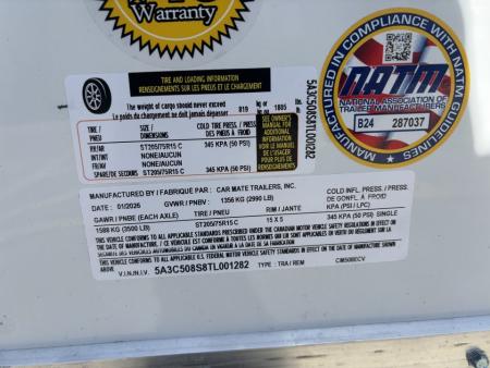 New 2026 Car Mate Trailers 5X8 V-Sport Enclosed Trailer - Crystal White W/ Ramp Door - 2990# GVWR