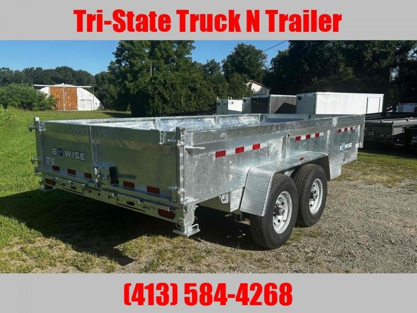 New 2025 Bwise Galvanized 7x16 14K GVW Dump Trailer w/ramps and barn doors
