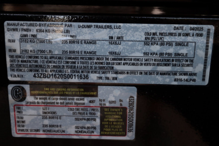 New 2025 7X16 U-DUMP Dump Trailer