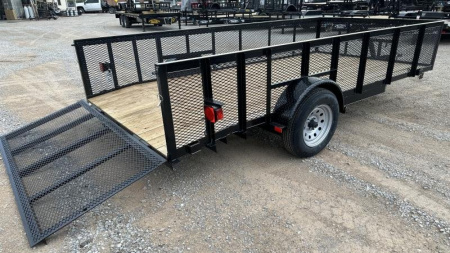 New 2025 Road Boss 83"x14' Single Axle, 2' mesh sides, dove & 3' gate Utility Trailer