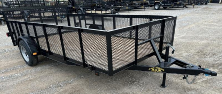New 2025 Road Boss 83"x14' Single Axle, 2' mesh sides, dove & 3' gate Utility Trailer