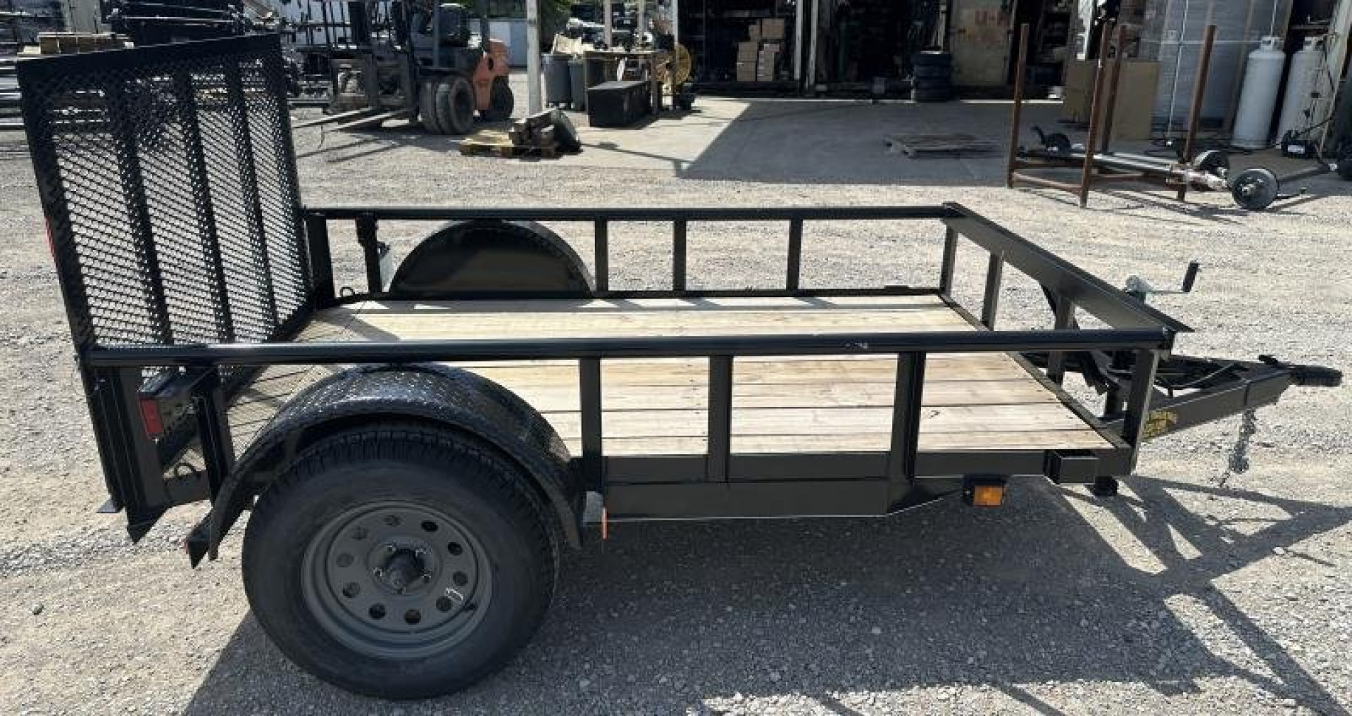 New 2025 Road Boss 5x8 Single Axle, Pipe Rail, Dove, 3' Gate Utility Trailer