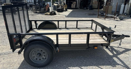 New 2025 Road Boss 5x8 Single Axle, Pipe Rail, Dove, 3' Gate Utility Trailer