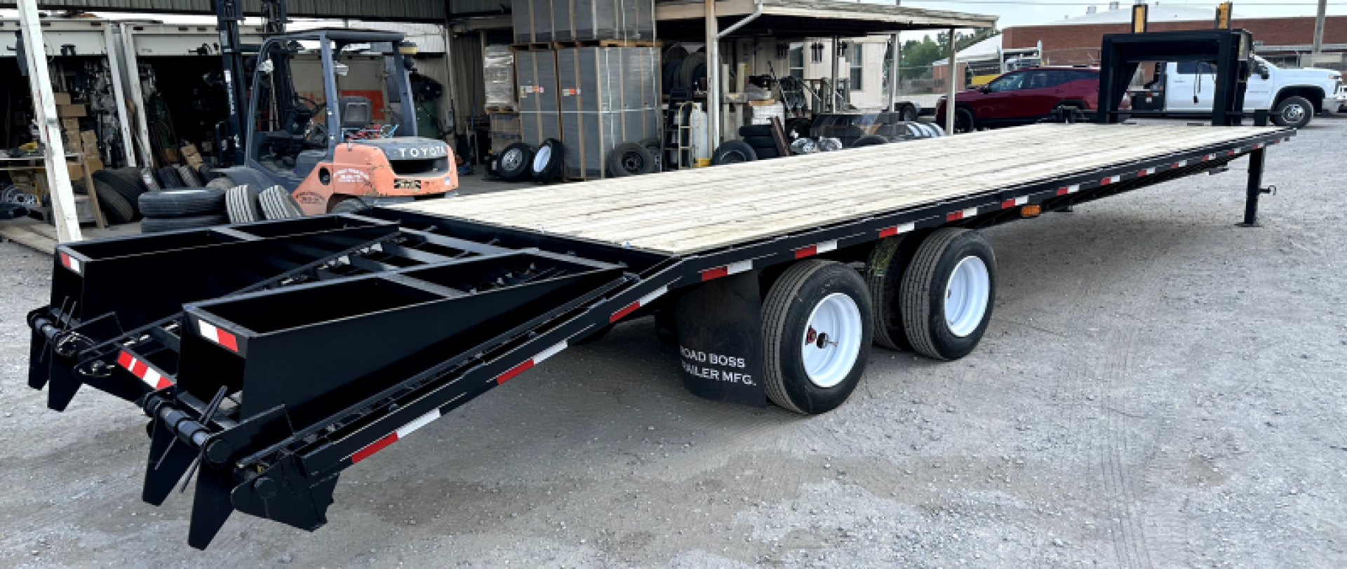 New 2025 Road Boss 32' Tandem 12k Dozer Dove with Hutch Equipment Trailer