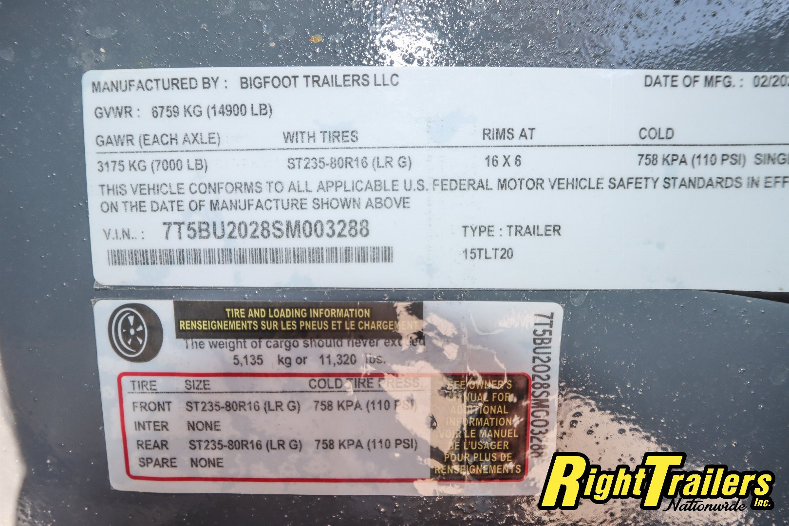 New 2025 7X20 Bigfoot Equipment Trailer