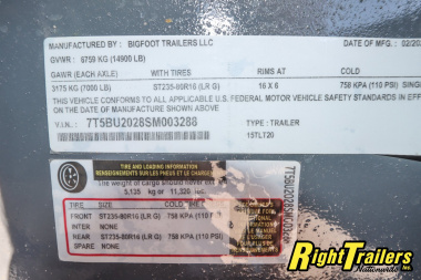 New 2025 7X20 Bigfoot Equipment Trailer