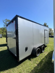 New 2025 Titanium 7x16TA 7' POLYCOR BLACKOUT Cargo / Enclosed Trailer SILVER FROST BLACKOUT