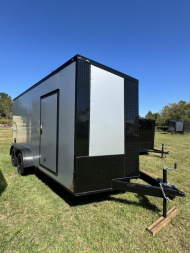 New 2025 Titanium 7x16TA 7' POLYCOR BLACKOUT Cargo / Enclosed Trailer SILVER FROST BLACKOUT