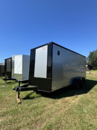 New 2025 Titanium 7x16TA 7' POLYCOR BLACKOUT Cargo / Enclosed Trailer SILVER FROST BLACKOUT
