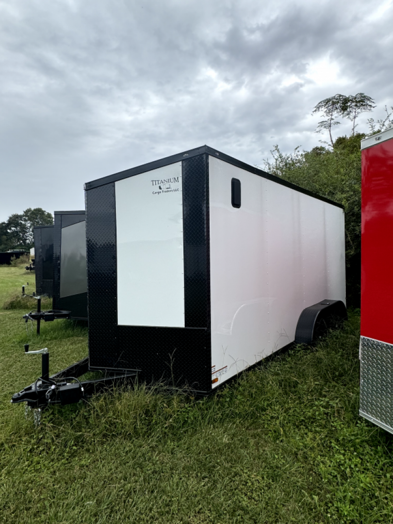 New 2025 Titanium 7X16TA 7' WHITE POLYCOR BLACKOUT Cargo / Enclosed Trailer