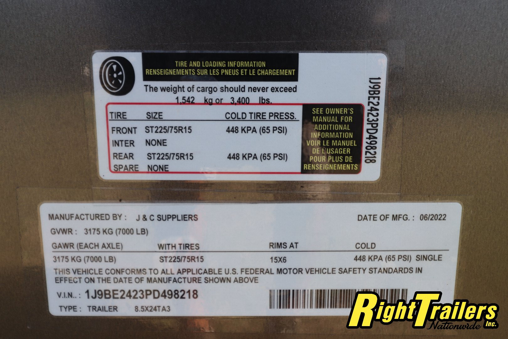 Used 2023 J&C Suppliers 8.5X24 RACE TRAILER