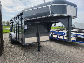 New 2025 Maxwell 16ft Slate Gray Gooseneck Stock / Stock Combo Trailer