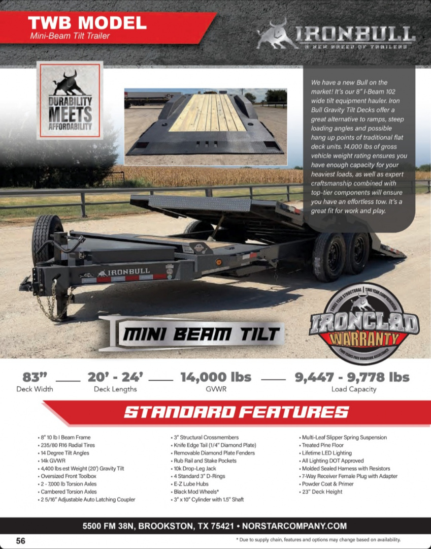 New 2025 Iron Bull TWB8320 Tilt Trailer