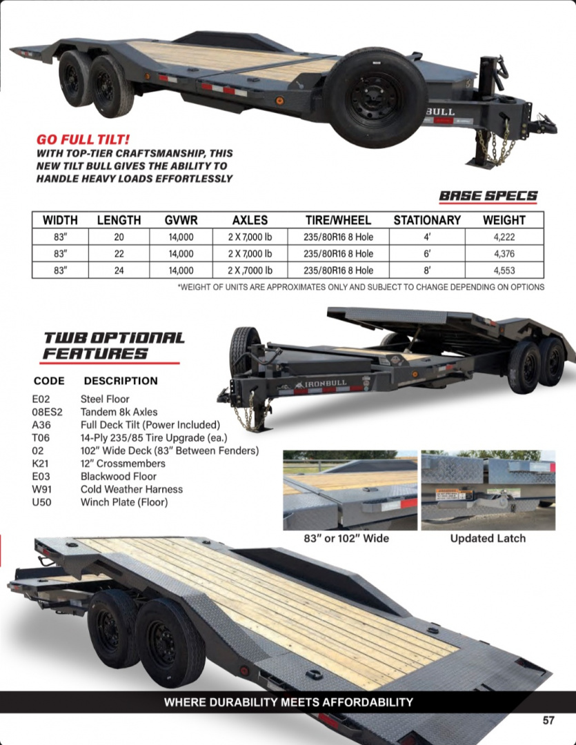 New 2025 Iron Bull TWB8320 Tilt Trailer
