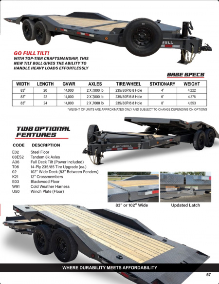 New 2025 Iron Bull TWB8320 Tilt Trailer