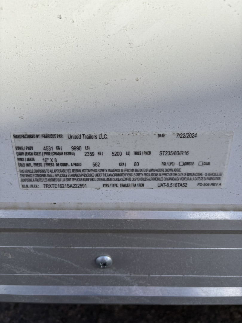 New 2025 United Trailers UAT-8.516TA52 Aluminum Cargo / Enclosed Trailer