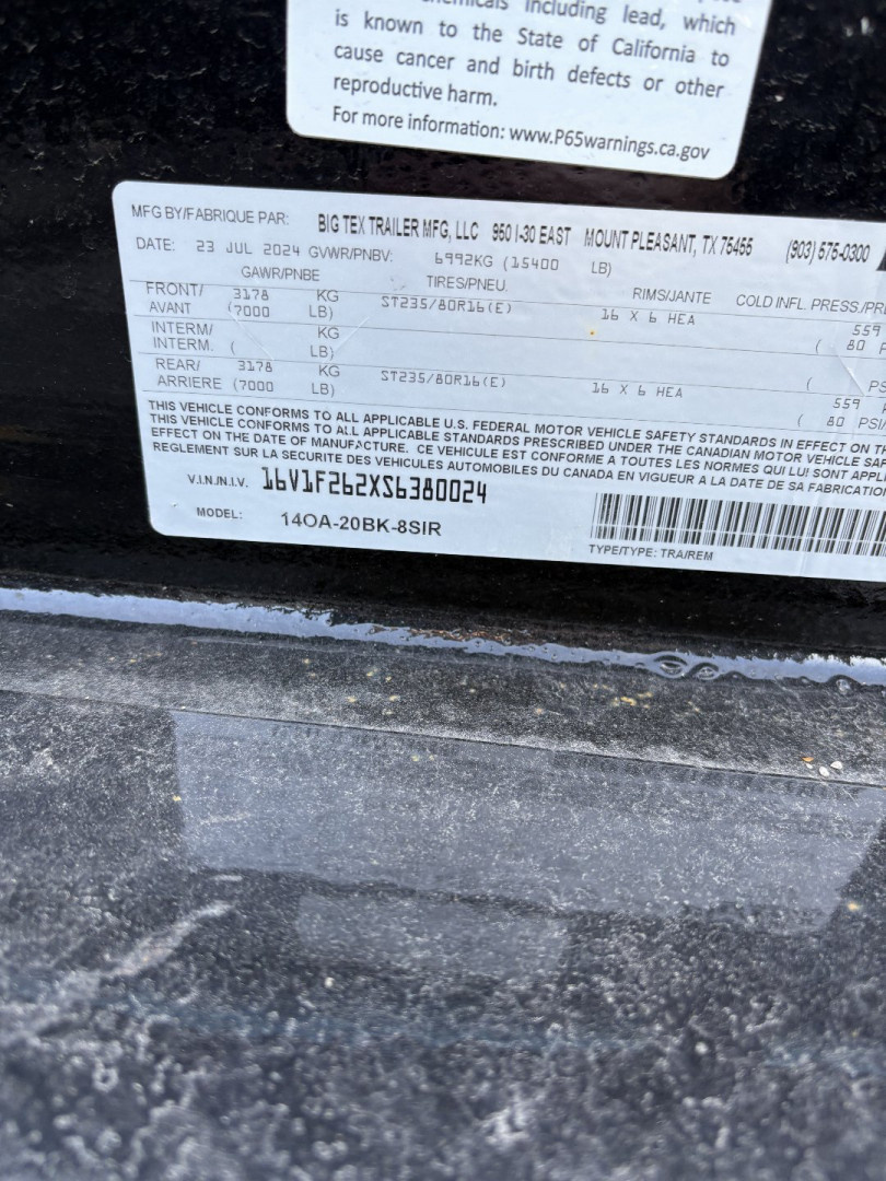 New 2025 Big Tex Trailers 14OA-20BK-8SIR Equipment Trailer