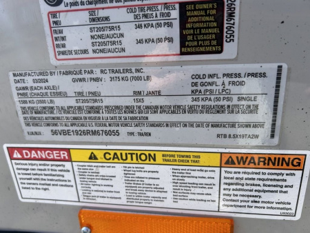 New 2024 RC TRAILER RTB 8.5X19TA2W Cargo / Enclosed Trailer