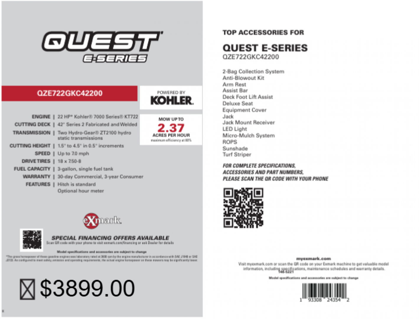 New 2025 Exmark QZE722GKC42200 Lawn Mowers