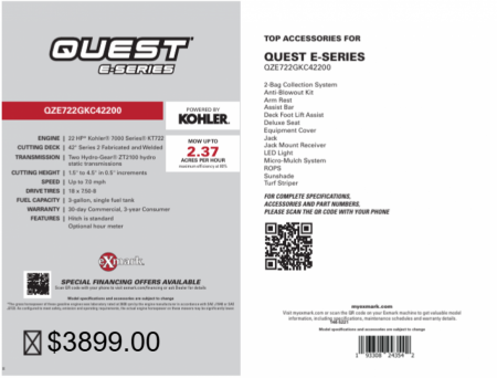 New 2025 Exmark QZE722GKC42200 Lawn Mowers