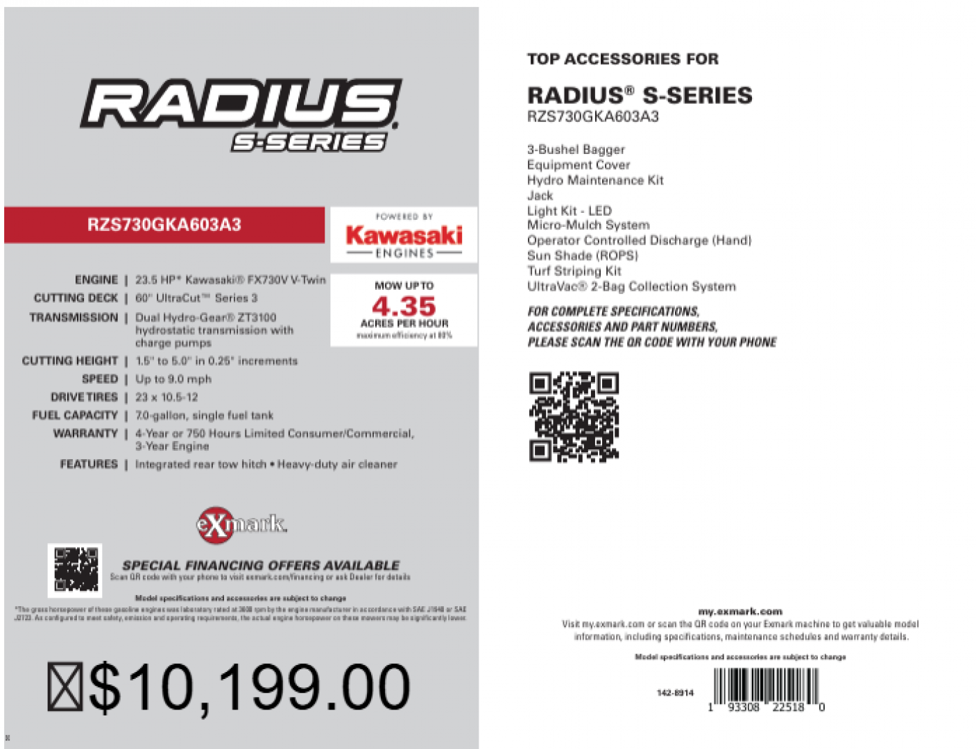 New 2025 Exmark RZS730GKA603A3 Lawn Mowers