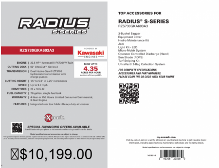 New 2025 Exmark RZS730GKA603A3 Lawn Mowers