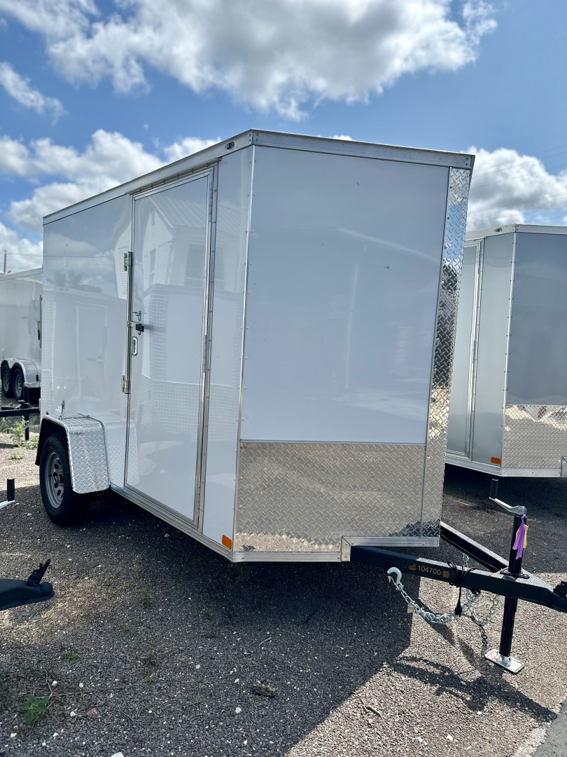 New NEW 6×10 V-Nose Enclosed – BARN DOORS (Double Rear Doors) + Barlock + Polycore + D-Rings