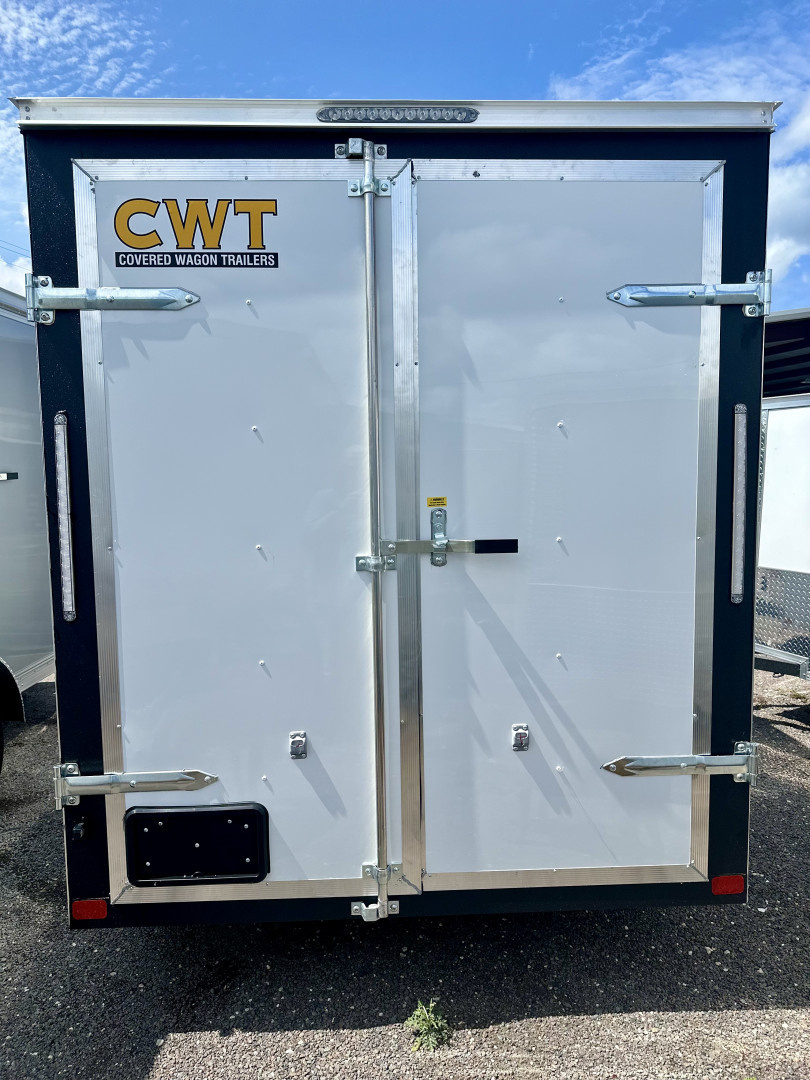 New NEW 6×10 V-Nose Enclosed – BARN DOORS (Double Rear Doors) + Barlock + Polycore + D-Rings