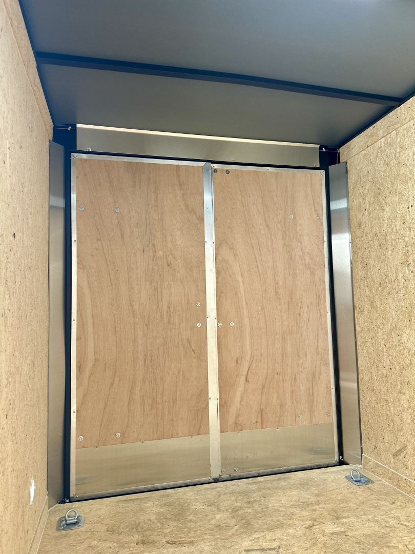 New NEW 6×10 V-Nose Enclosed – BARN DOORS (Double Rear Doors) + Barlock + Polycore + D-Rings