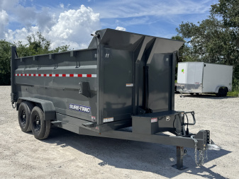 Used 2024 Sure-Trac TANDEM AXLE 14000 LB GVWR 7X14 TELESCOPIC Dump Trailer 4FT TALL SIDES, WITH RAMPS, TARP, 14 PLY TIRES, D-RINGS IN BED