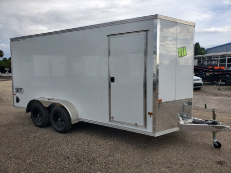 New 2025 ALCOM 7X16 TANDEM AXLE 7000 LB GVWR ALUMINUM Cargo / Enclosed Trailer WITH REAR RAMP DOOR, V NOSE, 6'9  INTERIOR HEIGHT, LIGHT WEIGHT, 1 PIECE ALUMINUM ROOF
