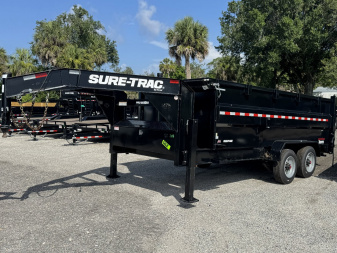 New 2025 Sure-Trac TANDEM AXLE 17600 LB GVWR GOOSENECK 7X16 Dump Trailer WITH 2 FT SIDES, TELESCOPIC CYLINDER, TARP, RAMPS, 7 GUAGE FLOOR, I-BEAM CONSTRUCTION