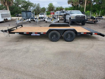 New 2025 Sure-Trac 7X18 TANDEM AXLE 7000 LB GVWR CAR HAULER Trailer WITH SLIDE OUT RAMPS/SET BACK JACK/POWDERCOATED/BRAKES ON BOTH AXLES