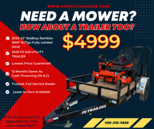 New 2025 Bad Boy MOWER PACKAGE  42" RAMBLER(BRIGGS) & 5 X 8 SA PJ UTILITY  Trailer