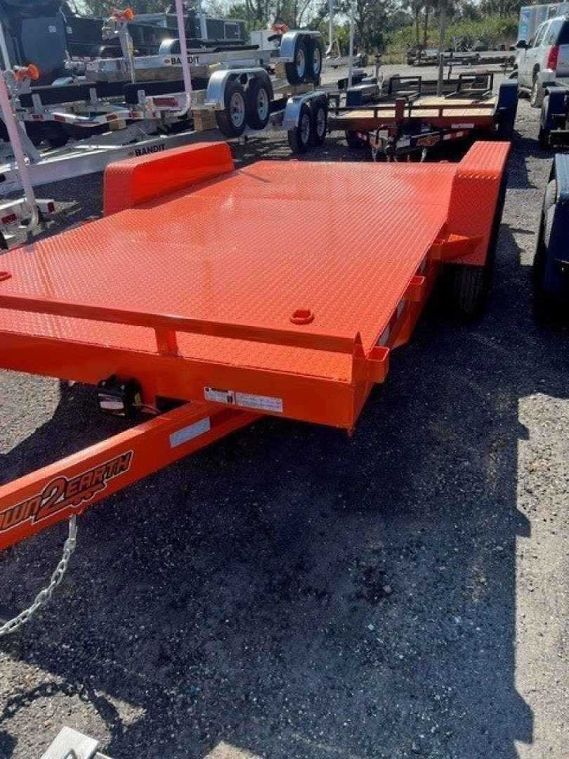 New 2025 Down 2 Earth 7X16 TANDEM AXLE 14000 LB GVWR Equipment Trailer WITH STEEL DECK/STAND UP RAMPS