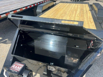 New 2025 Sure-Trac 7X16 TANDEM AXLE 17600 LB GVWR GRAVITY TILT Equipment Trailer WITH HUGE TOOLBOX/17.5" WHEELS/16 PLY TIRES/ POWDER COATED/AWESOME WARRANTY