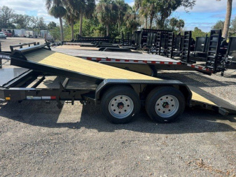 New 2025 Sure-Trac 7X16 TANDEM AXLE 17600 LB GVWR GRAVITY TILT Equipment Trailer WITH HUGE TOOLBOX/17.5" WHEELS/16 PLY TIRES/ POWDER COATED/AWESOME WARRANTY