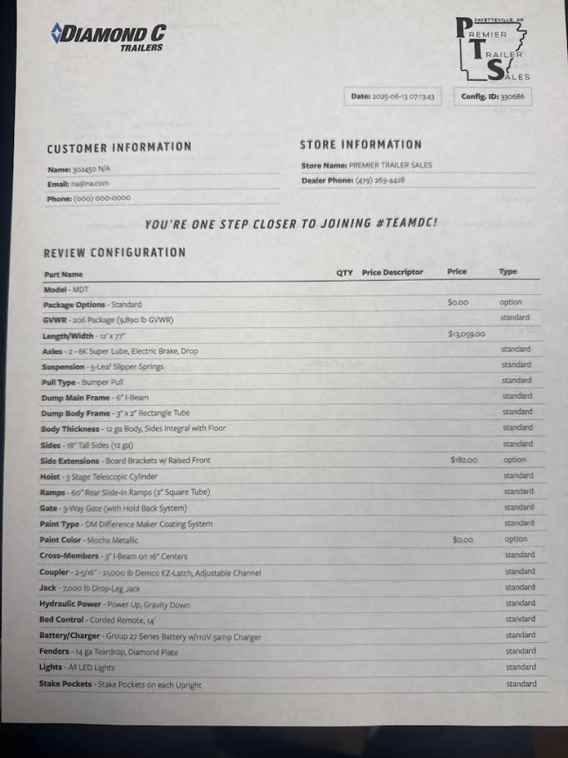 New 2025 Diamond C Trailers MDT 206 Package 12'X77" Dump Trailer