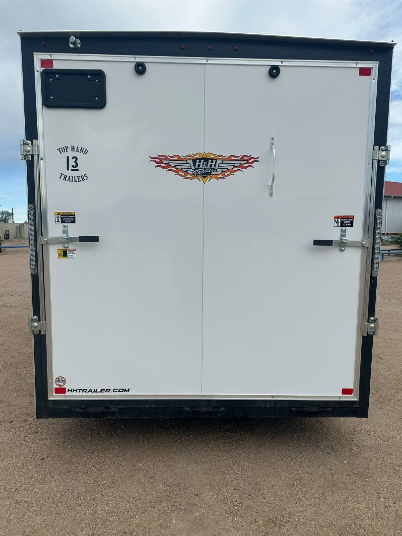 New 2025 H&H 7x16 Flat Top V-Nose Enclosed Cargo Trailer, White