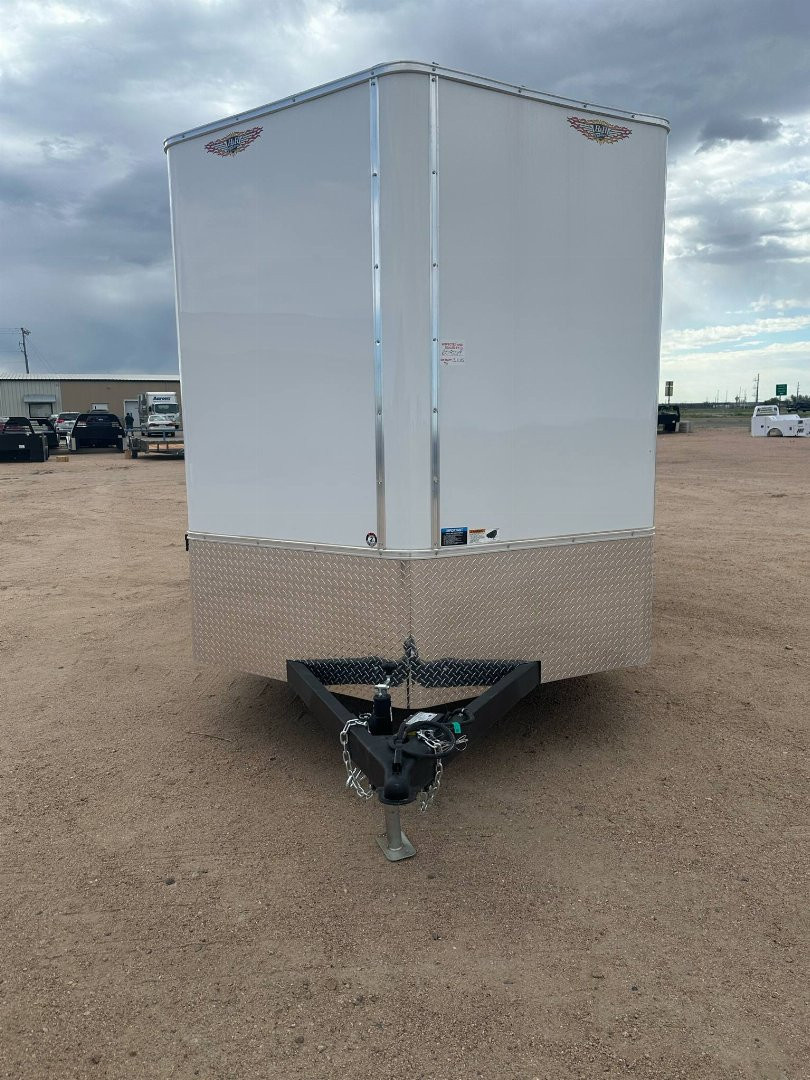New 2025 H&H 7x16 Flat Top V-Nose Enclosed Cargo Trailer, White