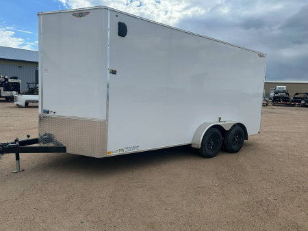 New 2025 H&H 7x16 Flat Top V-Nose Enclosed Cargo Trailer, White