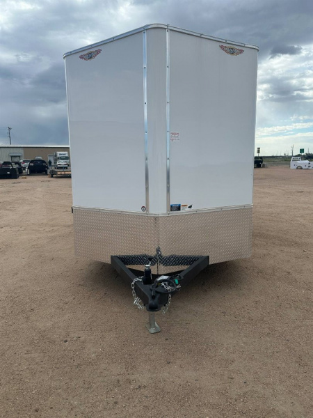 New 2025 H&H 7x16 Flat Top V-Nose Enclosed Cargo Trailer, White