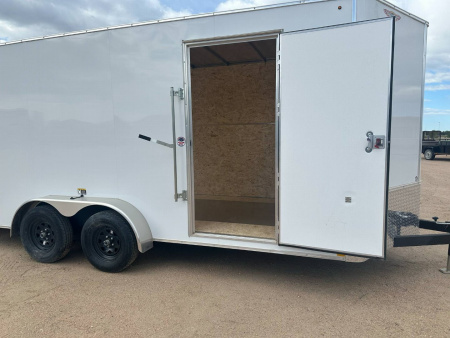 New 2025 H&H 7x16 Flat Top V-Nose Enclosed Cargo Trailer, White